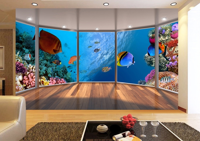 Tapisserie Murale 3D Effet Fond Marin - 180x230 Cm, Polyester, Décoration Chambre Salon Ou Couvre-lit